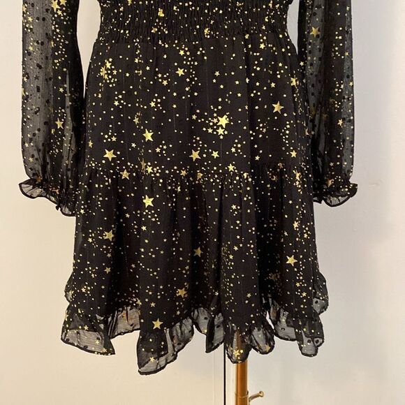 Bloomingdale's AQUA Black and Gold Star Foil Mini Dress Size Medium - Picture 5 of 13